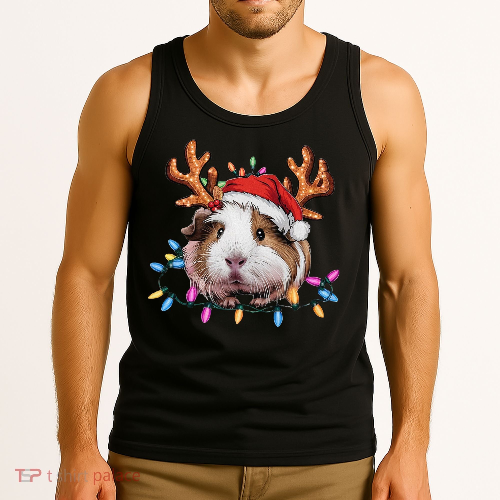 Santa Guinea Pig Christmas Lights Guinea Pig Reindeer Xmas Tank Top