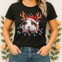 Santa Guinea Pig Christmas Lights Guinea Pig Reindeer Xmas Women's T-Shirt thumb 2