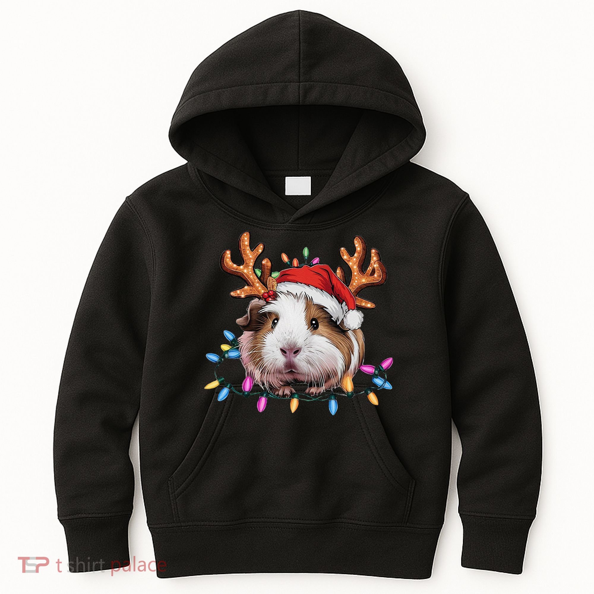 Santa Guinea Pig Christmas Lights Guinea Pig Reindeer Xmas Kids Hoodie