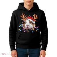 Santa Guinea Pig Christmas Lights Guinea Pig Reindeer Xmas Kids Hoodie thumb 4