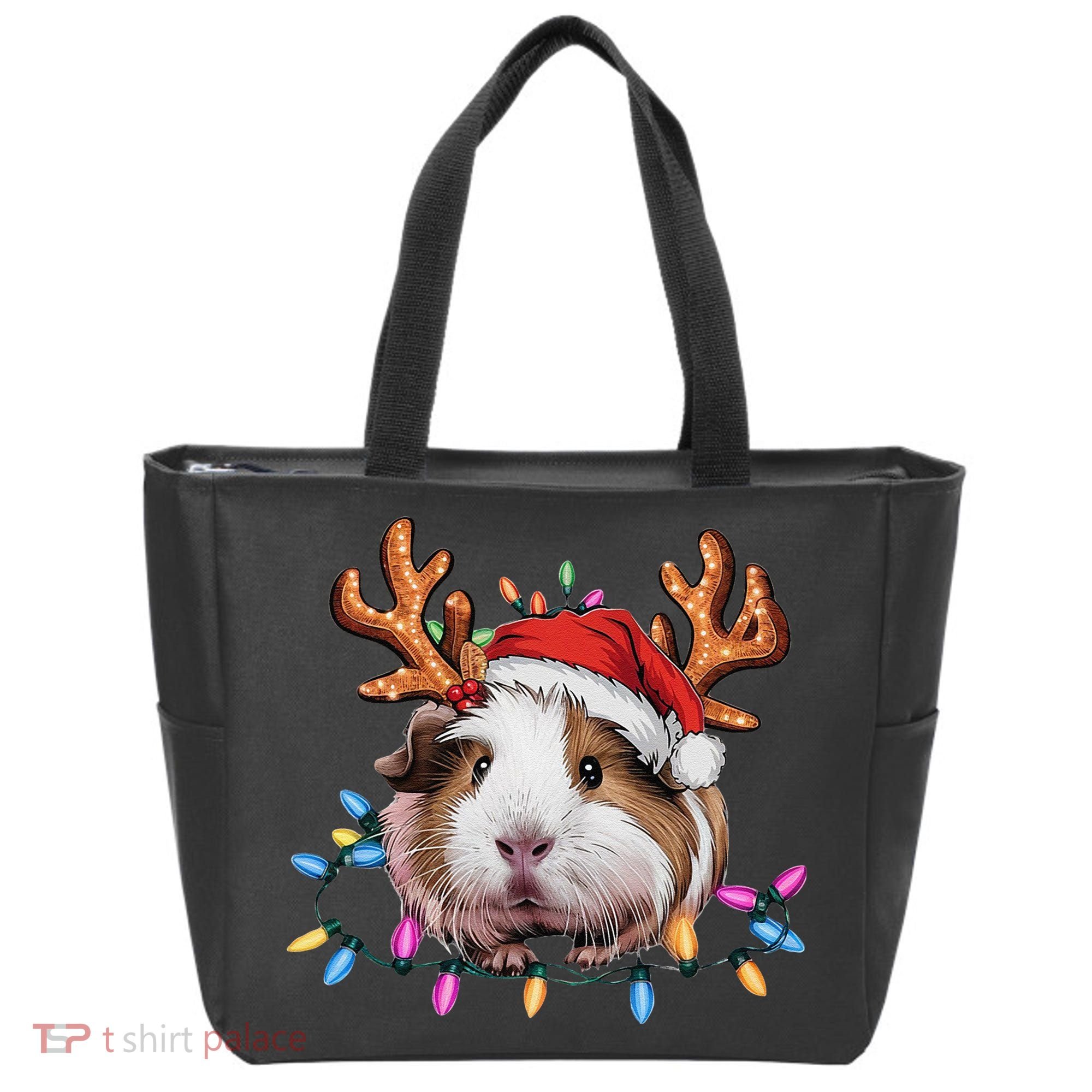 Santa Guinea Pig Christmas Lights Guinea Pig Reindeer Xmas Tote Bag