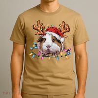 Santa Guinea Pig Christmas Lights Guinea Pig Reindeer Xmas T-Shirt thumb 3