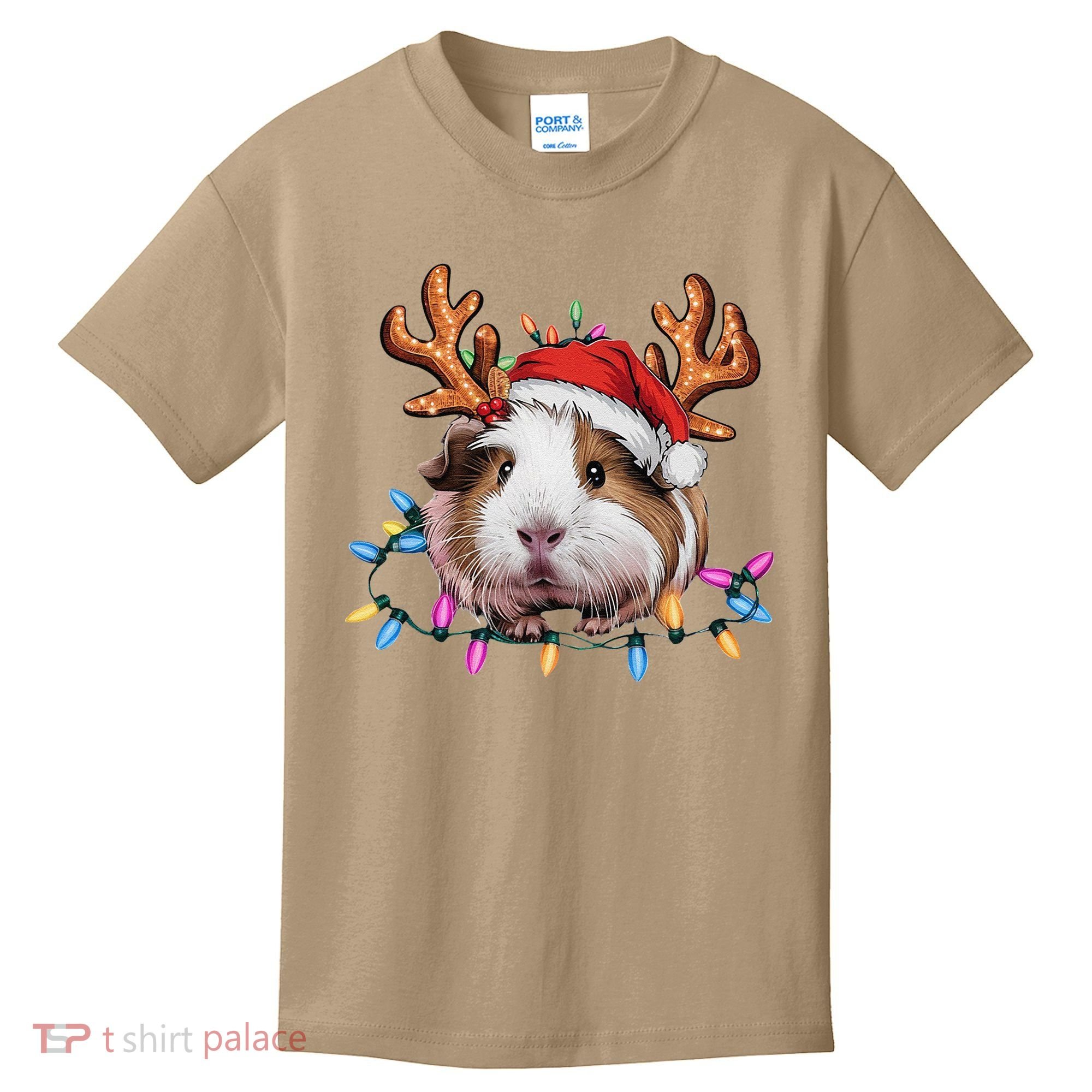 Santa Guinea Pig Christmas Lights Guinea Pig Reindeer Xmas Kids T-Shirt