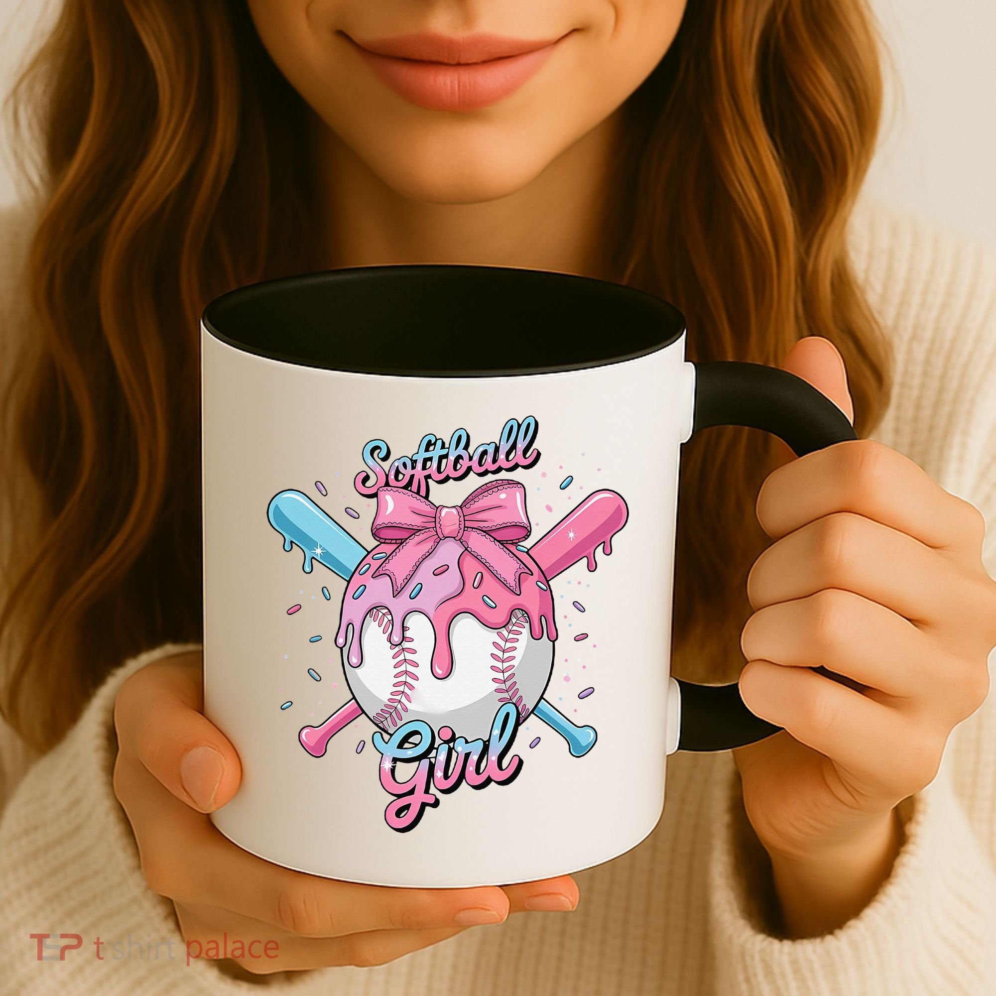 Softball Girl Player Vibes Coquette Bow Softball Mama Coffee Mug