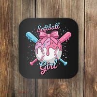 Softball Girl Player Vibes Coquette Bow Softball Mama Coaster thumb 0