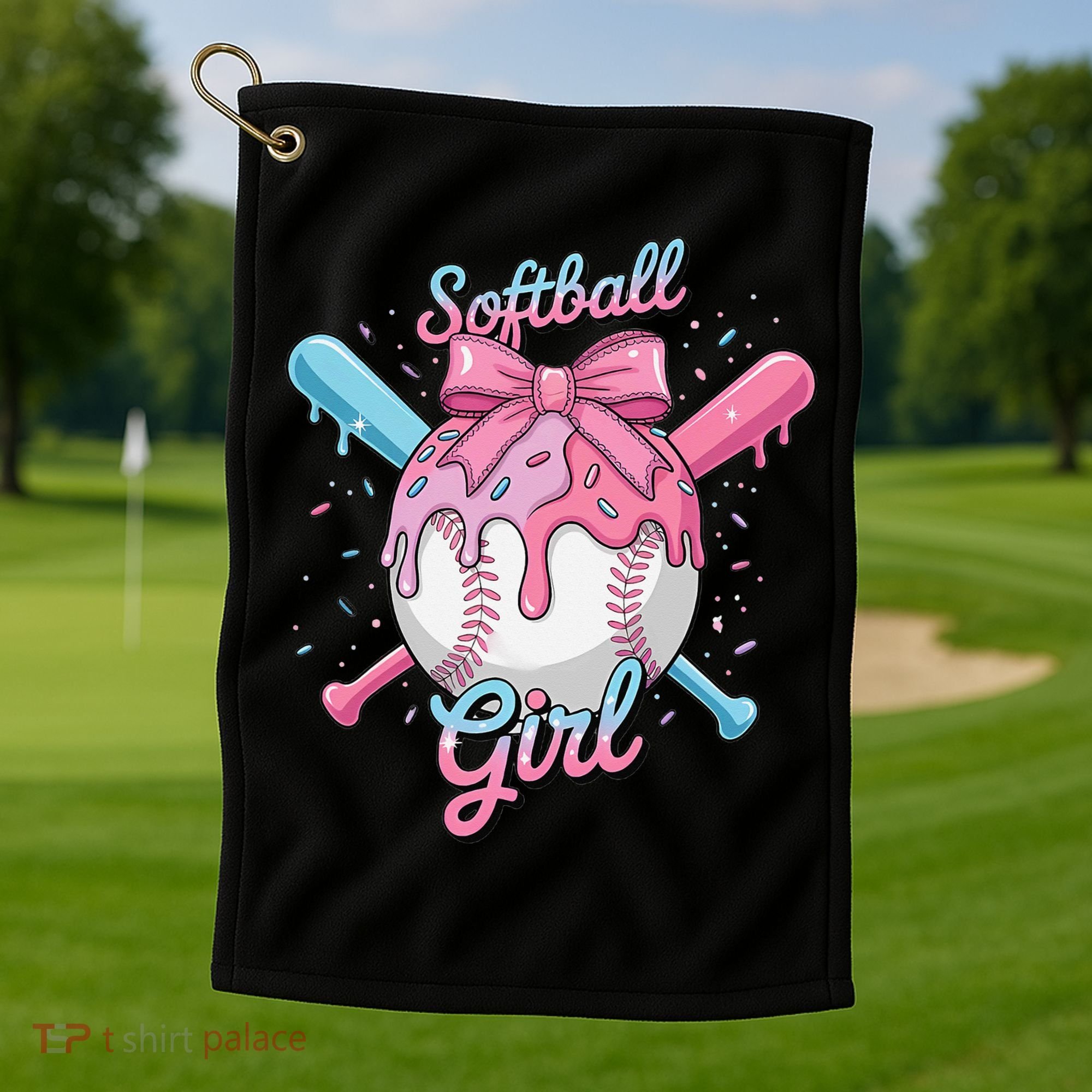 Softball Girl Player Vibes Coquette Bow Softball Mama Golf Towel