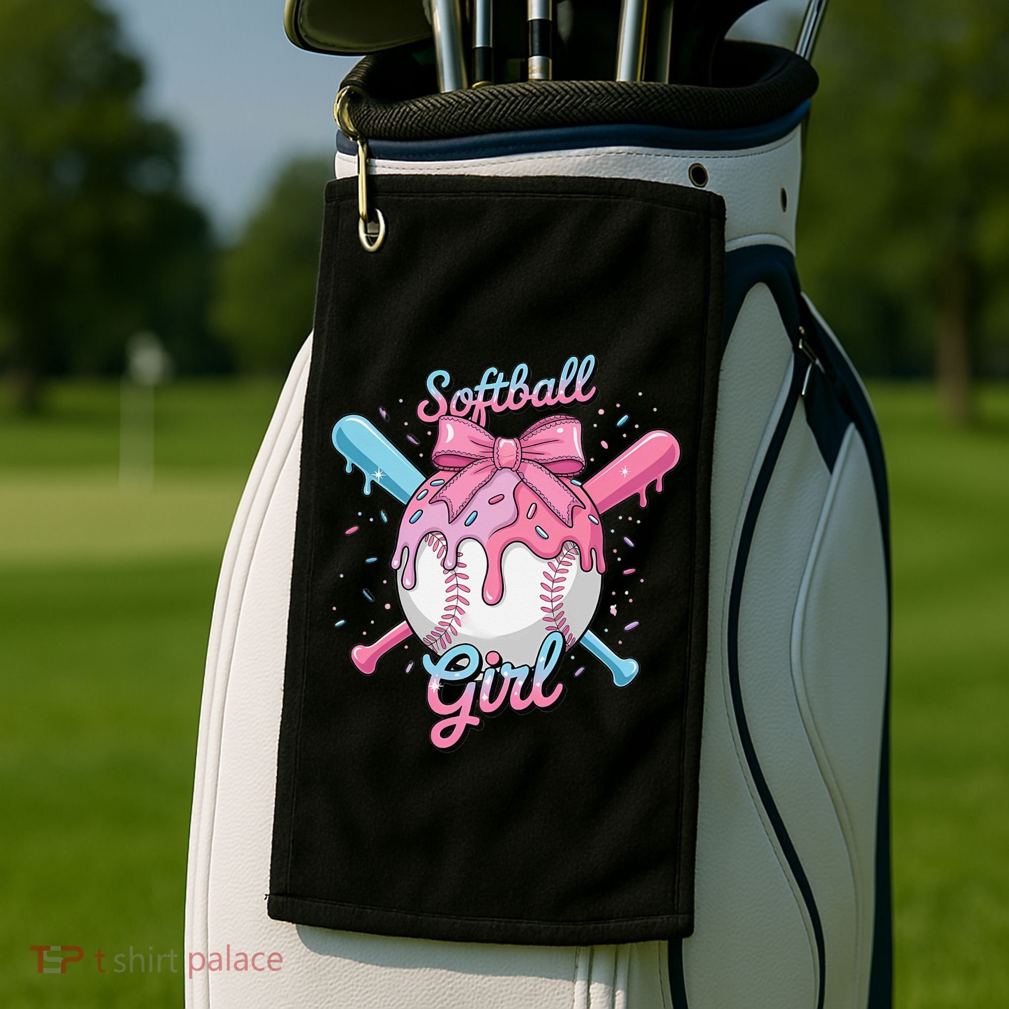 Softball Girl Player Vibes Coquette Bow Softball Mama Golf Towel