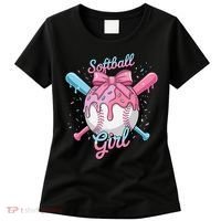 Softball Girl Player Vibes Coquette Bow Softball Mama Women's T-Shirt thumb 0