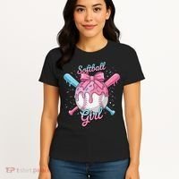Softball Girl Player Vibes Coquette Bow Softball Mama Women's T-Shirt thumb 4