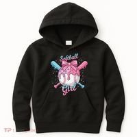 Softball Girl Player Vibes Coquette Bow Softball Mama Kids Hoodie thumb 0