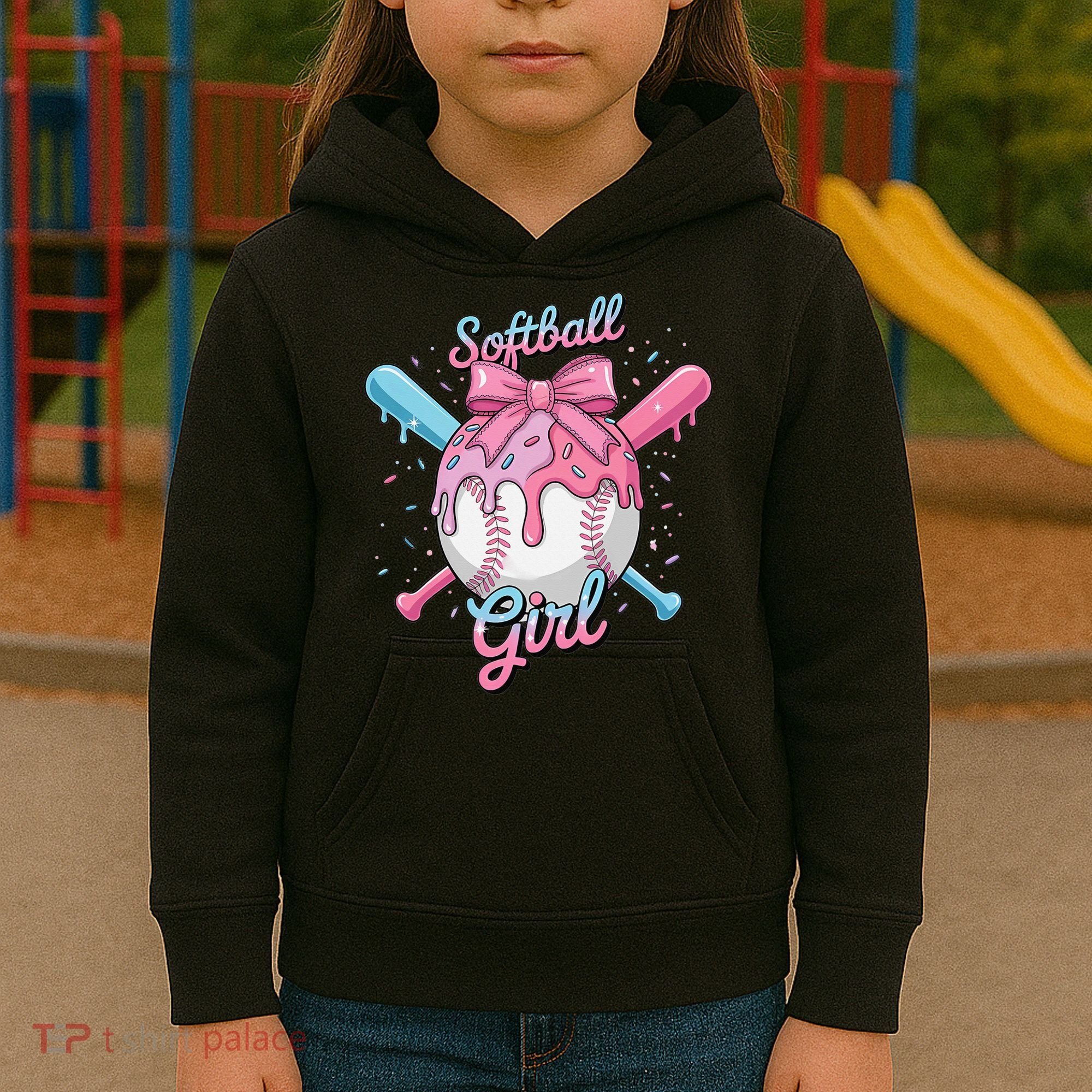 Softball Girl Player Vibes Coquette Bow Softball Mama Kids Hoodie
