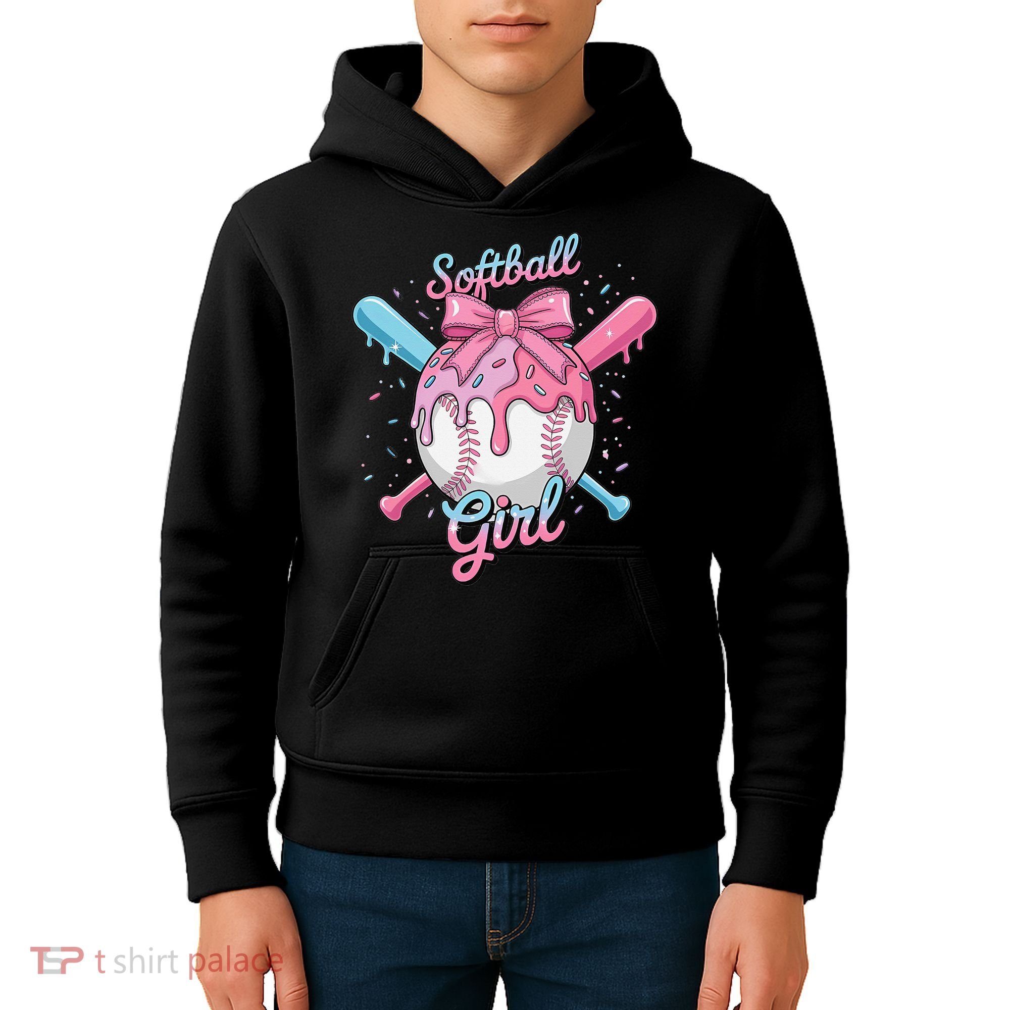 Softball Girl Player Vibes Coquette Bow Softball Mama Kids Hoodie