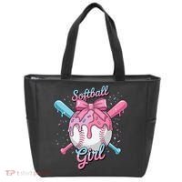 Softball Girl Player Vibes Coquette Bow Softball Mama Tote Bag thumb 0