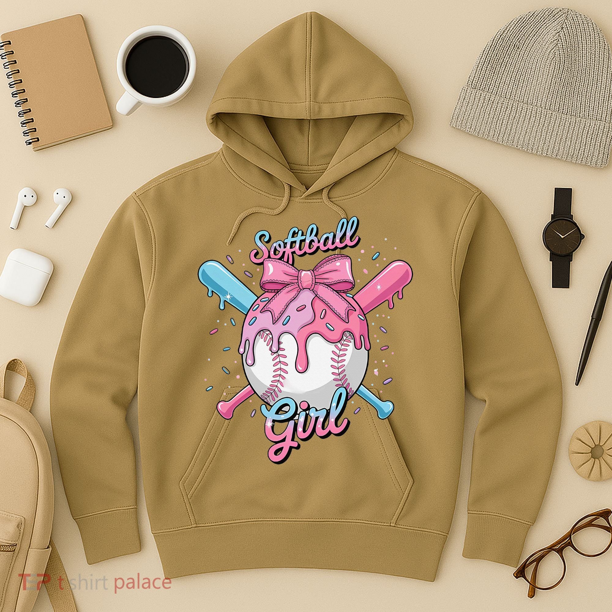 Softball Girl Player Vibes Coquette Bow Softball Mama Hoodie