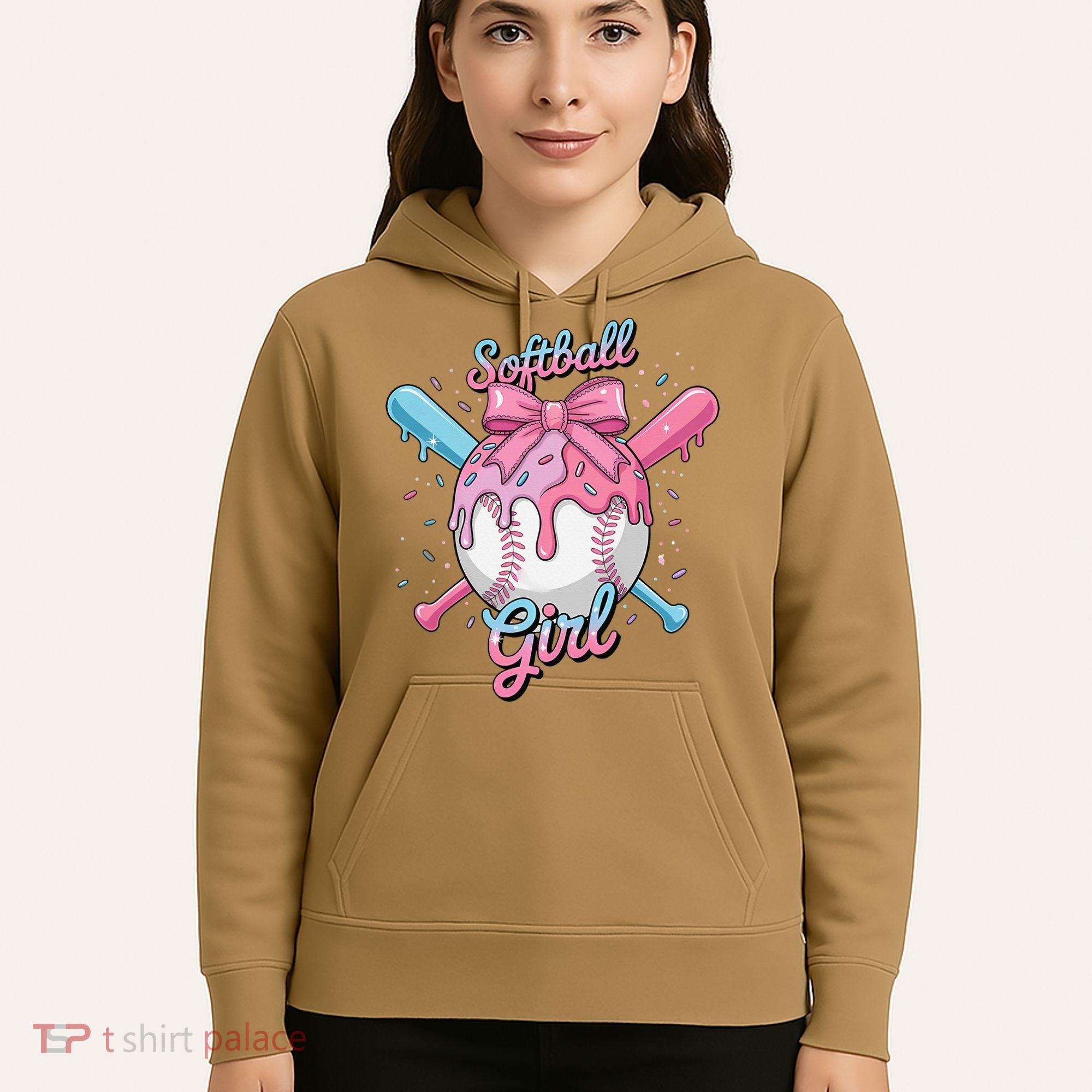 Softball Girl Player Vibes Coquette Bow Softball Mama Hoodie
