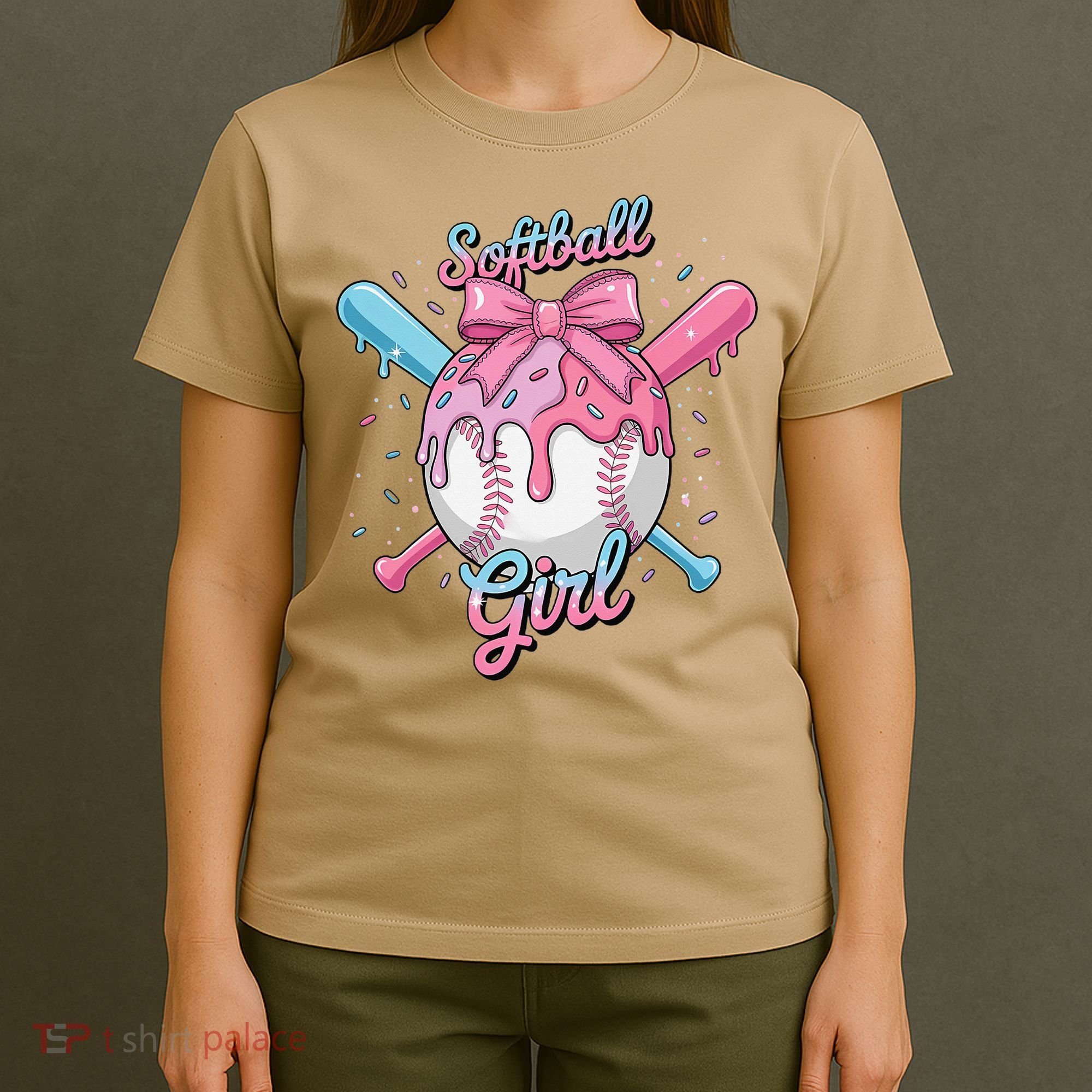 Softball Girl Player Vibes Coquette Bow Softball Mama T-Shirt