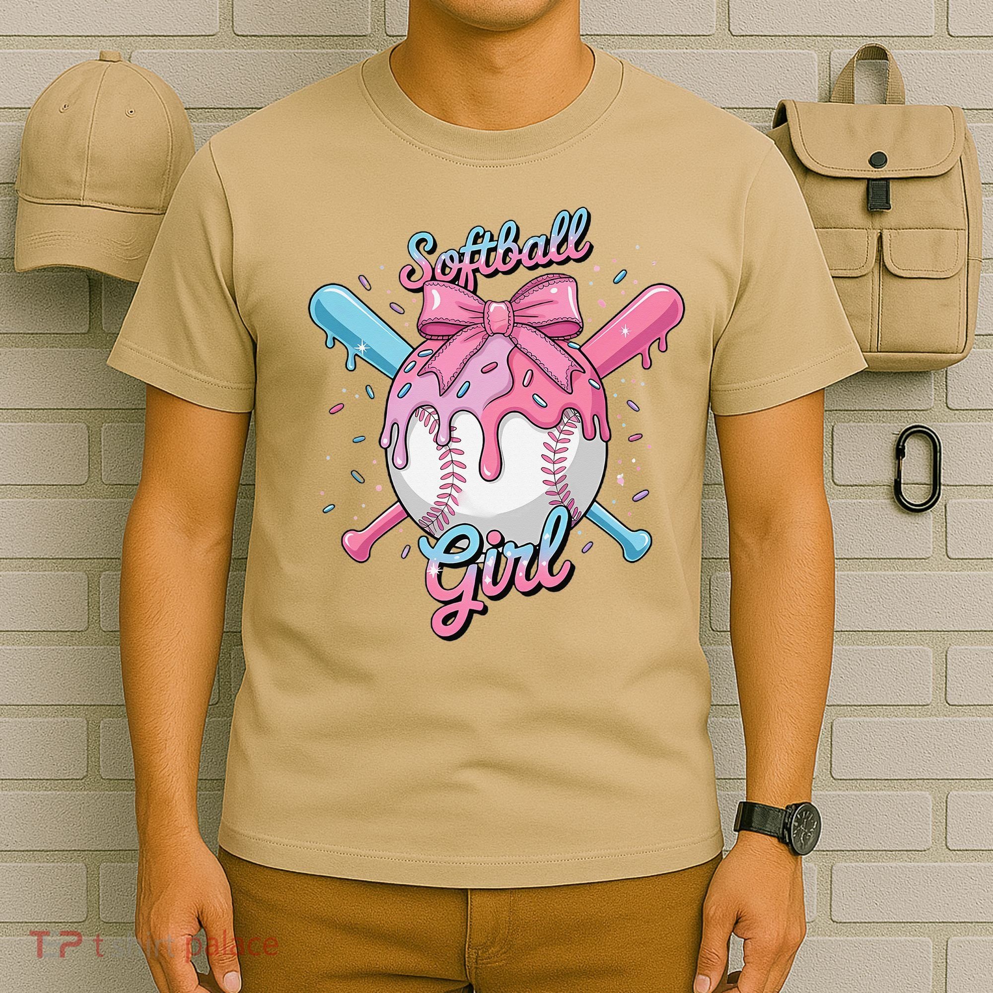 Softball Girl Player Vibes Coquette Bow Softball Mama T-Shirt