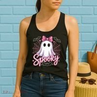 Spooky Ghost Pink Coquette Halloween Cute Women's Tank Top thumb 2