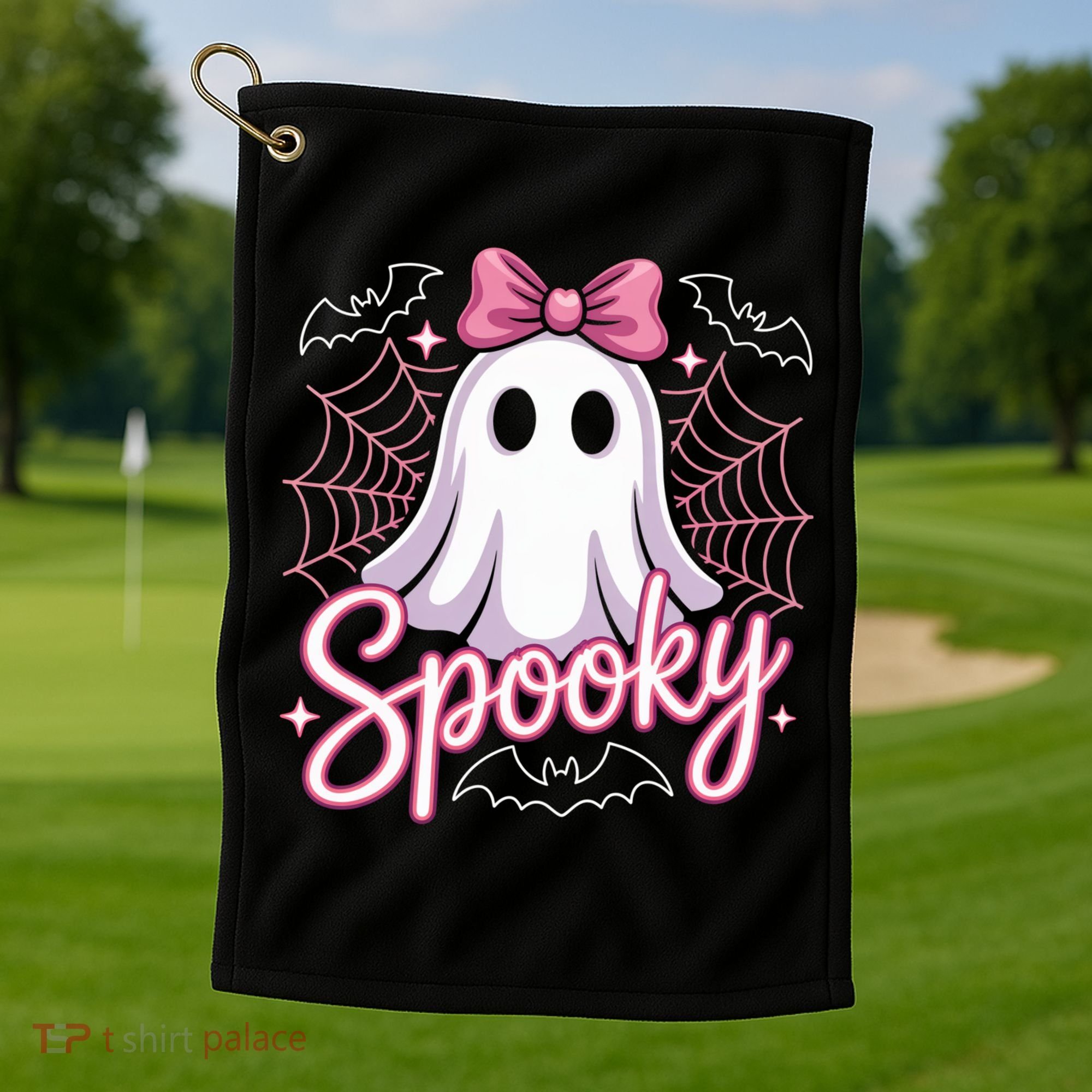 Spooky Ghost Pink Coquette Halloween Cute Golf Towel