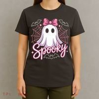 Spooky Ghost Pink Coquette Halloween Cute T-Shirt thumb 4