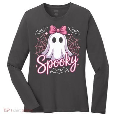 Spooky Ghost Pink Coquette Halloween Cute Women's Long Sleeve Shirt