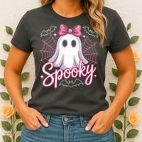 Spooky Ghost Pink Coquette Halloween Cute Women's T-Shirt thumb 2