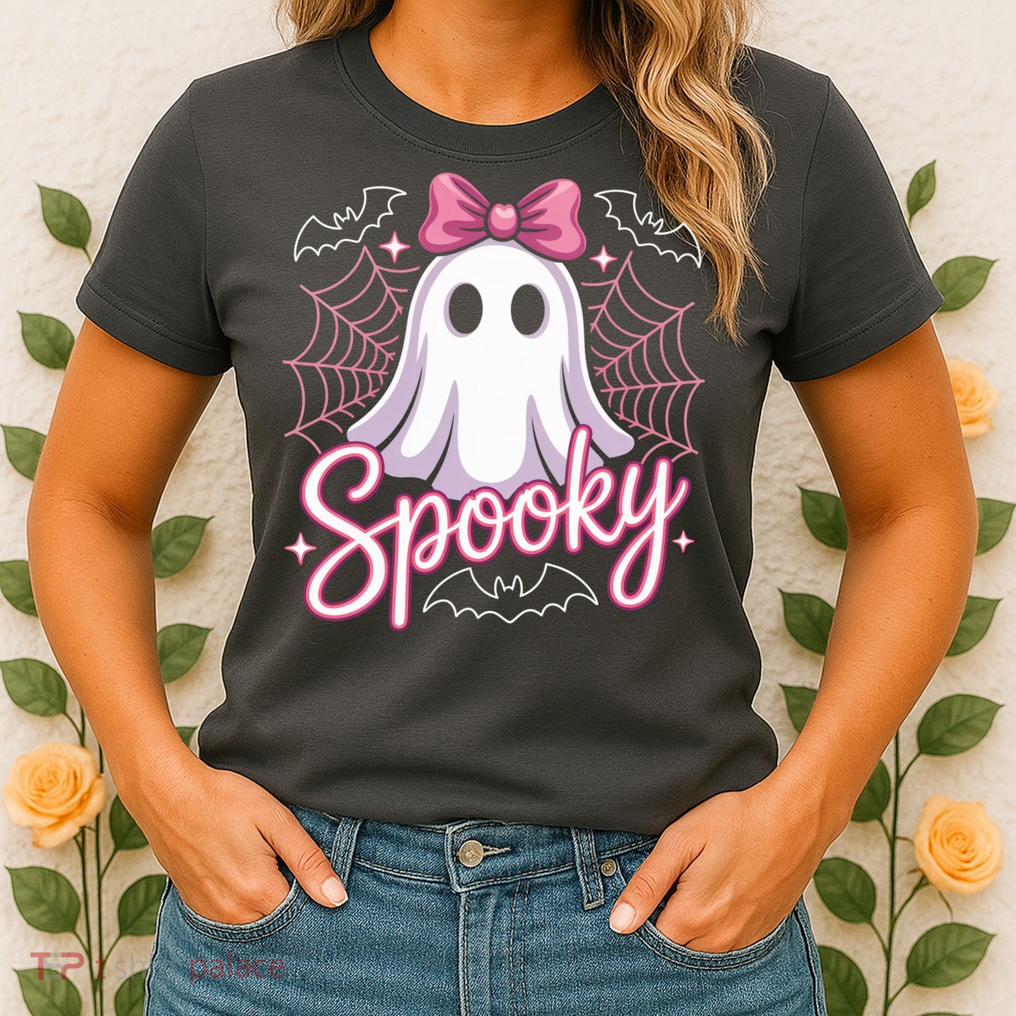 Spooky Ghost Pink Coquette Halloween Cute Women's T-Shirt