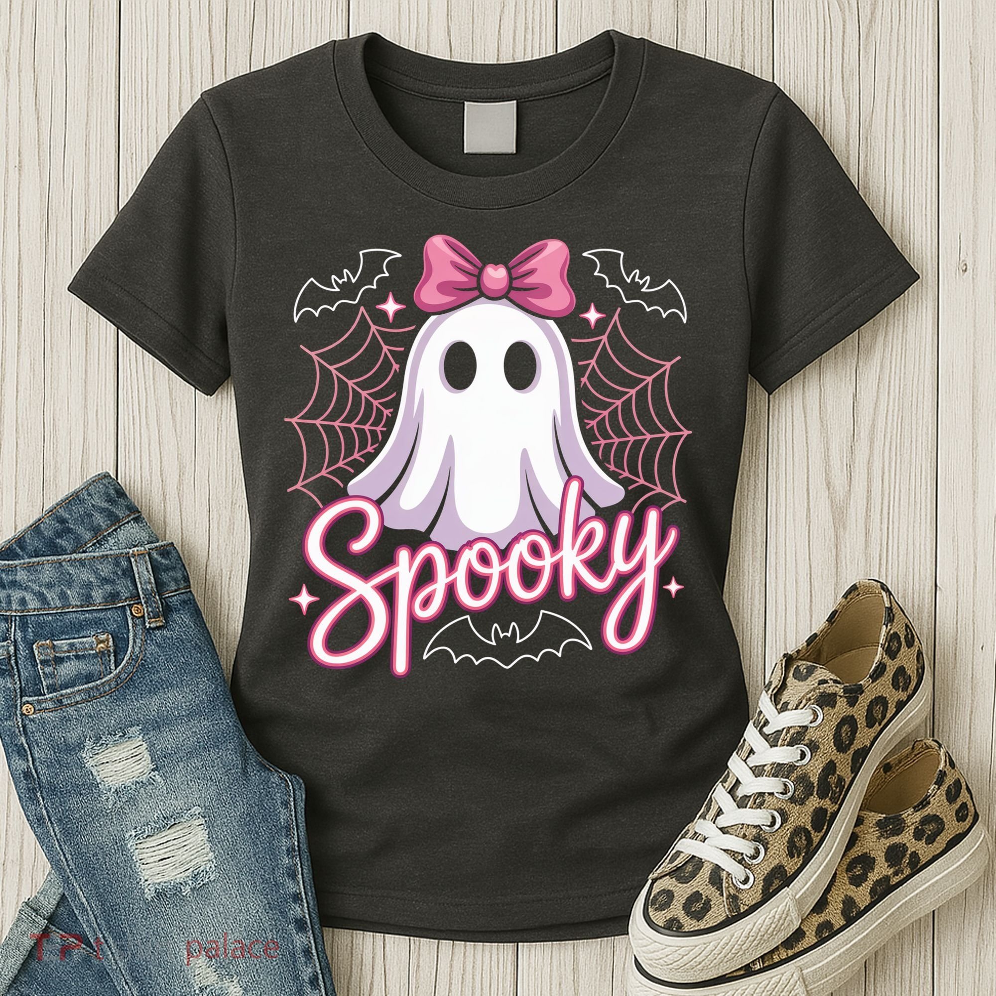 Spooky Ghost Pink Coquette Halloween Cute Women's T-Shirt