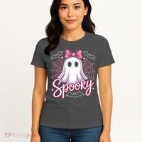 Spooky Ghost Pink Coquette Halloween Cute Women's T-Shirt thumb 4