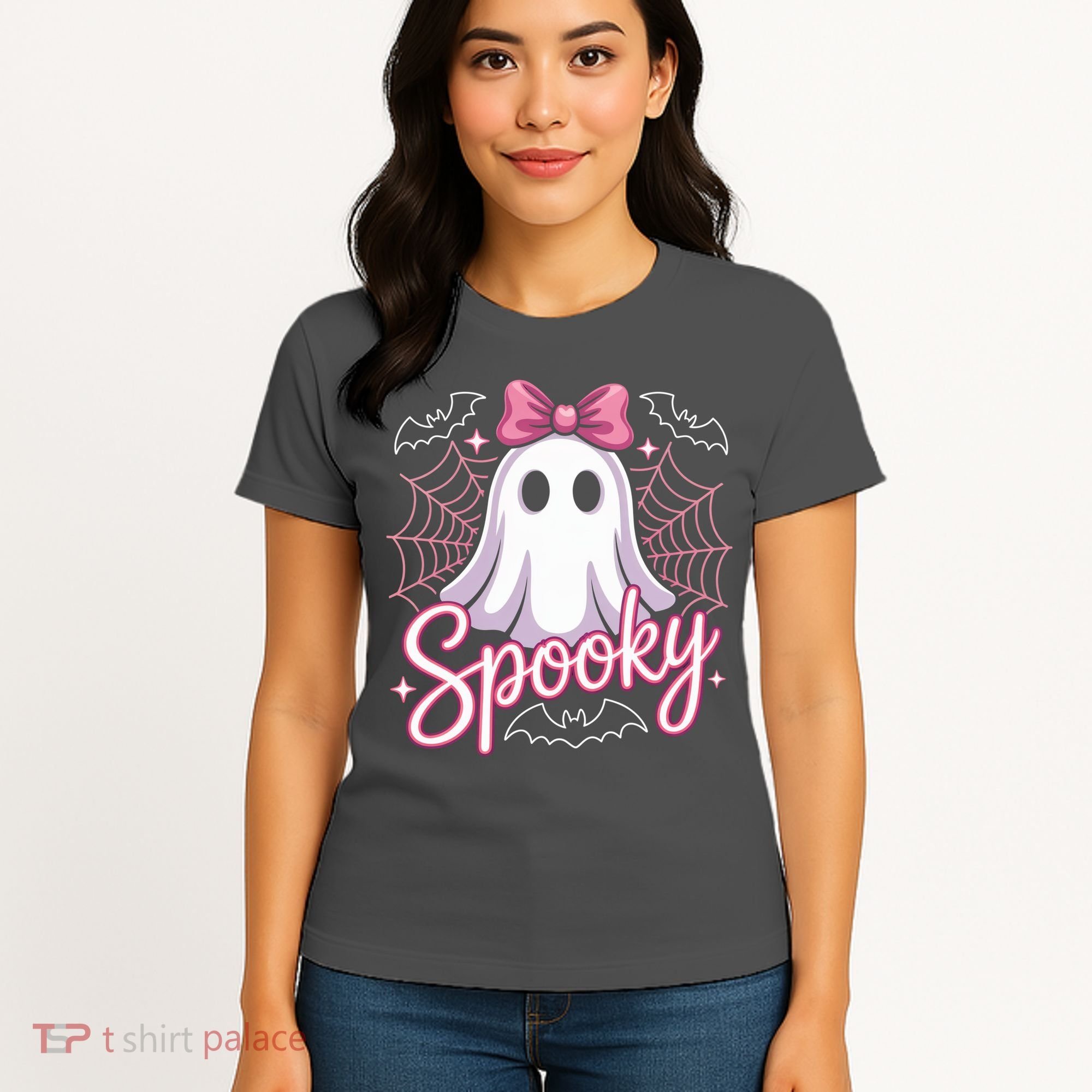 Spooky Ghost Pink Coquette Halloween Cute Women's T-Shirt