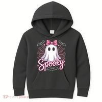 Spooky Ghost Pink Coquette Halloween Cute Kids Hoodie thumb 0