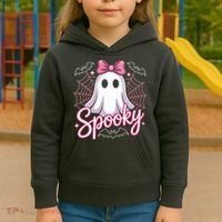 Spooky Ghost Pink Coquette Halloween Cute Kids Hoodie thumb 3