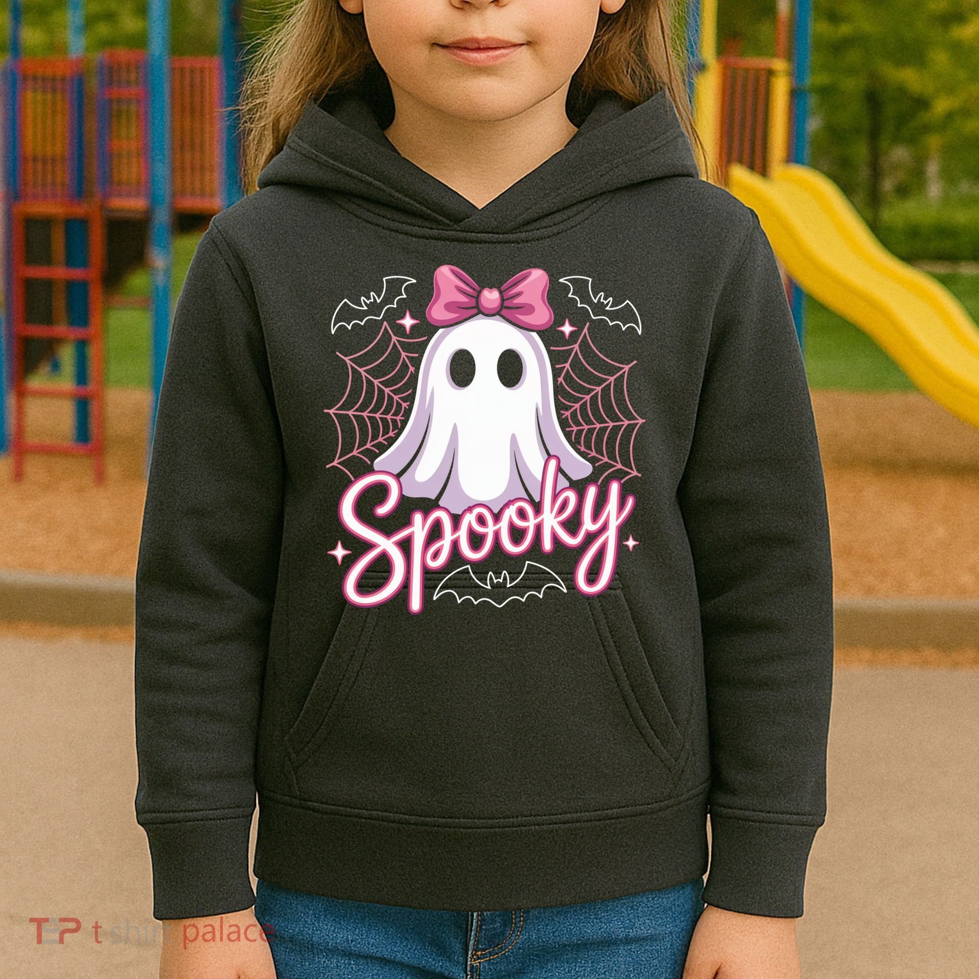 Spooky Ghost Pink Coquette Halloween Cute Kids Hoodie