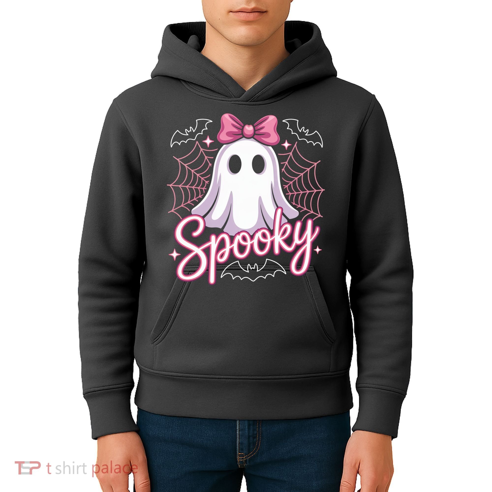 Spooky Ghost Pink Coquette Halloween Cute Kids Hoodie