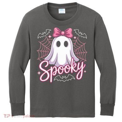 Spooky Ghost Pink Coquette Halloween Cute Kids Long Sleeve Shirt