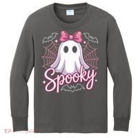 Spooky Ghost Pink Coquette Halloween Cute Kids Long Sleeve Shirt thumb 0