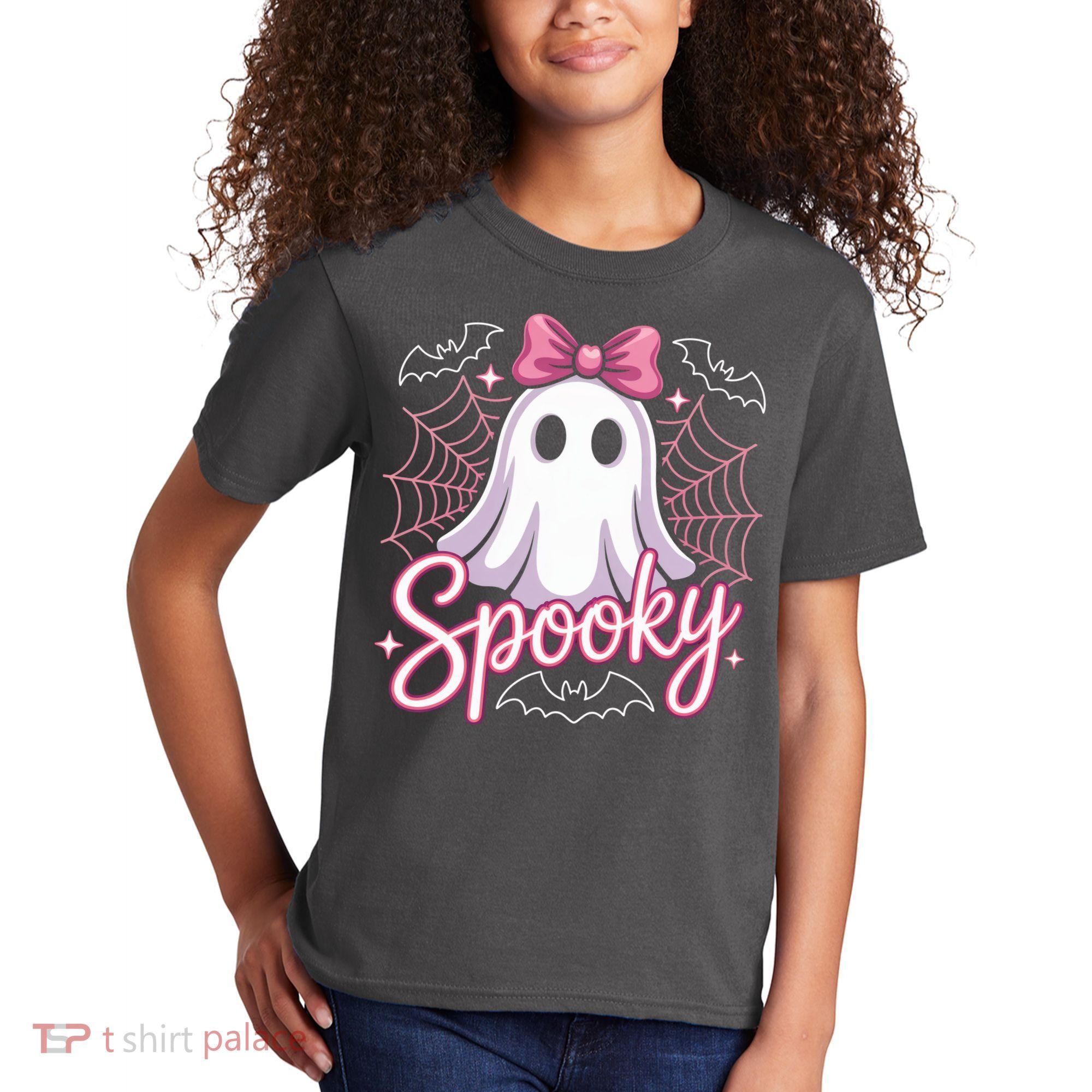 Spooky Ghost Pink Coquette Halloween Cute Kids T-Shirt