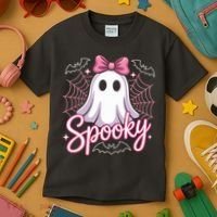 Spooky Ghost Pink Coquette Halloween Cute Kids T-Shirt thumb 3
