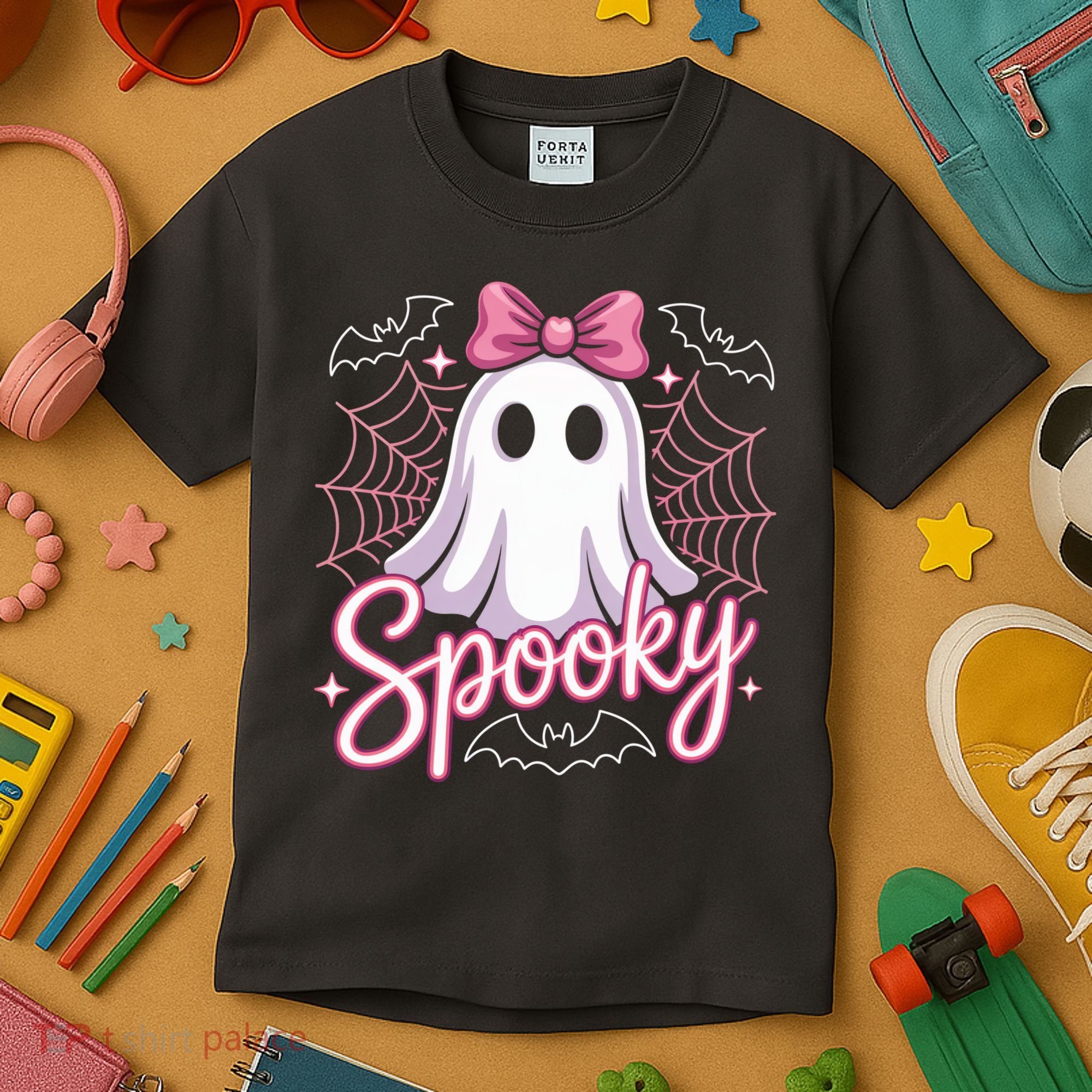 Spooky Ghost Pink Coquette Halloween Cute Kids T-Shirt