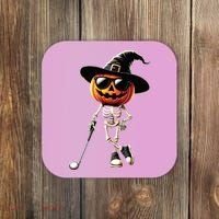 Skeleton Golf Pumpkin Golfing Golfer Halloween Costume Idea Coaster thumb 0