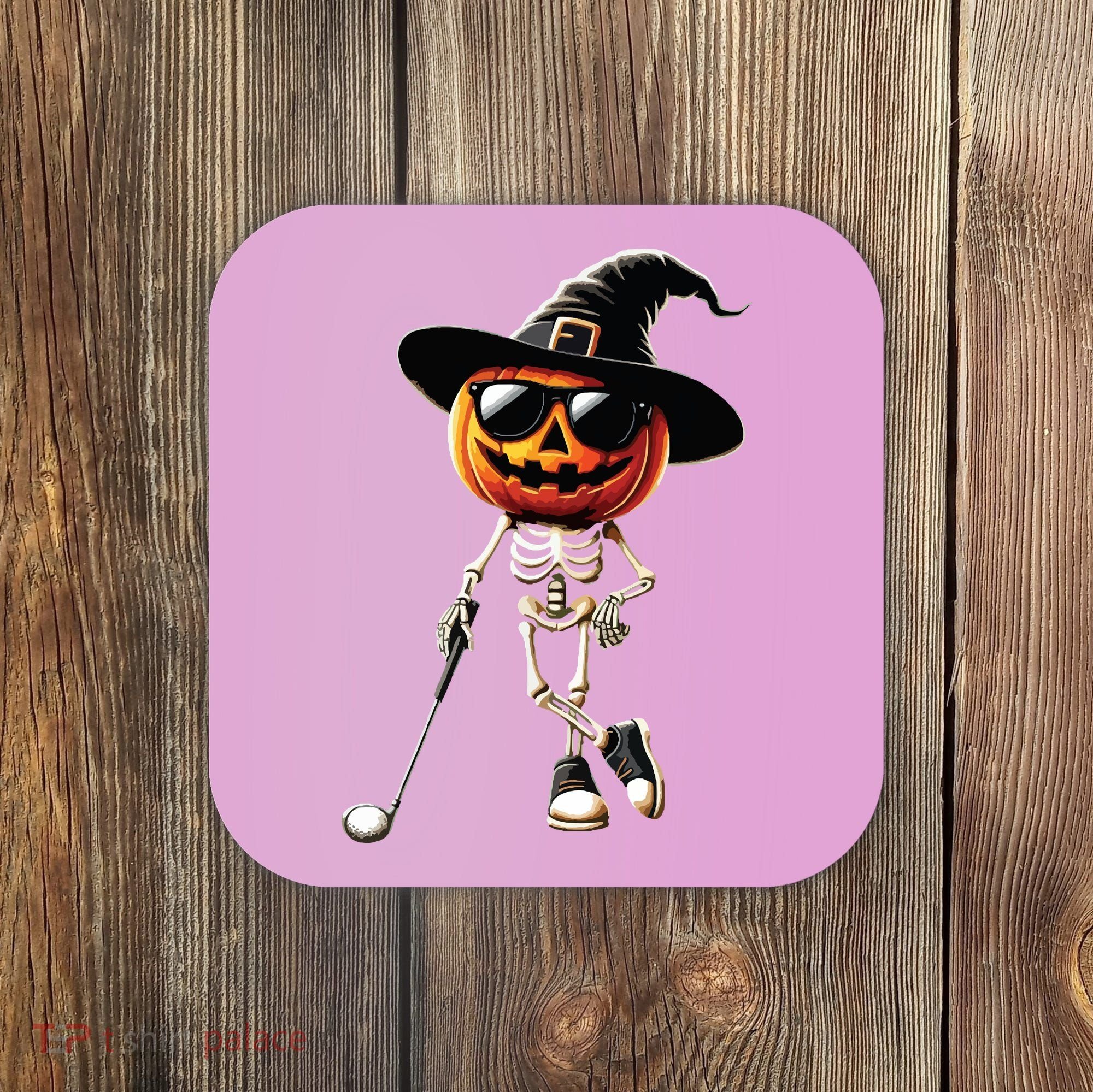 Skeleton Golf Pumpkin Golfing Golfer Halloween Costume Idea Coaster