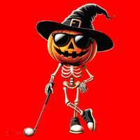 Skeleton Golf Pumpkin Golfing Golfer Halloween Costume Idea Santa Hat thumb 1
