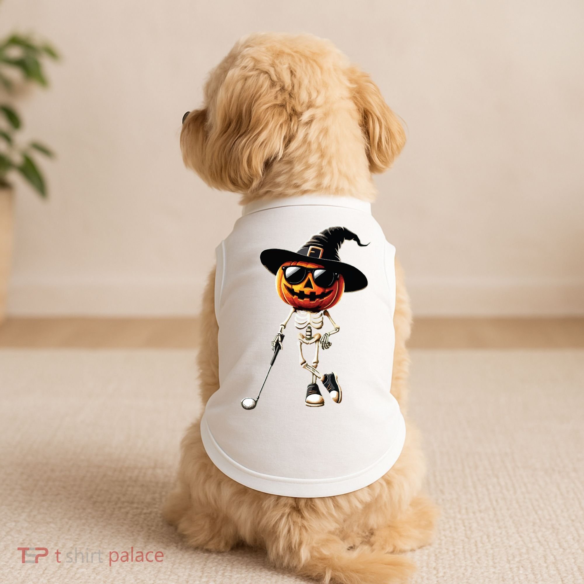 Skeleton Golf Pumpkin Golfing Golfer Halloween Costume Idea Doggie Tank