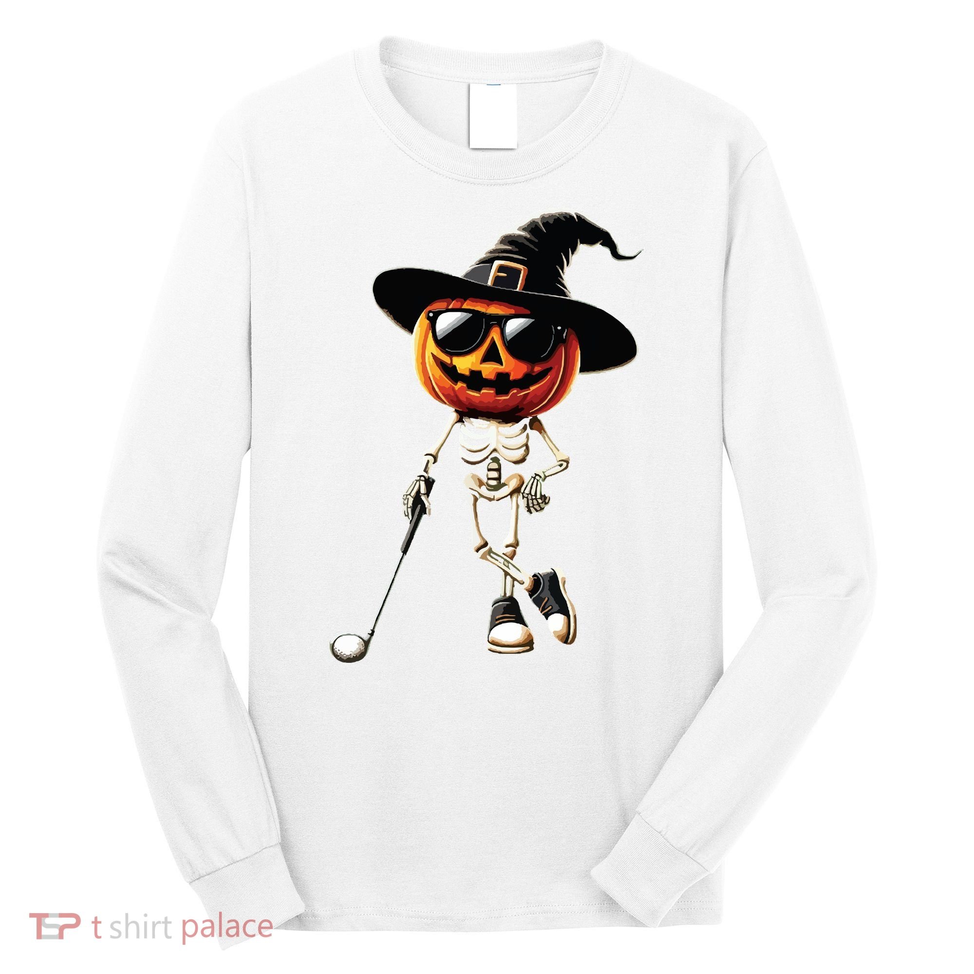 Skeleton Golf Pumpkin Golfing Golfer Halloween Costume Idea Long Sleeve Shirt