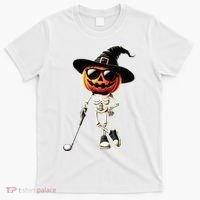 Skeleton Golf Pumpkin Golfing Golfer Halloween Costume Idea T-Shirt thumb 0