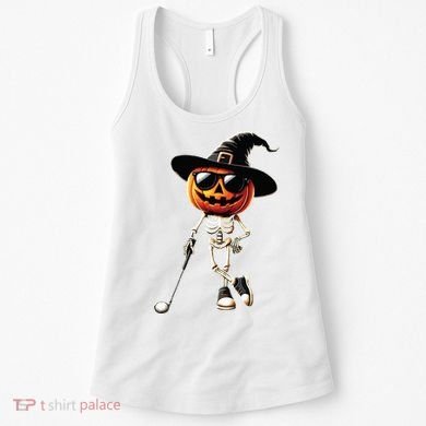 Skeleton Golf Pumpkin Golfing Golfer Halloween Costume Idea Women's Tank Top