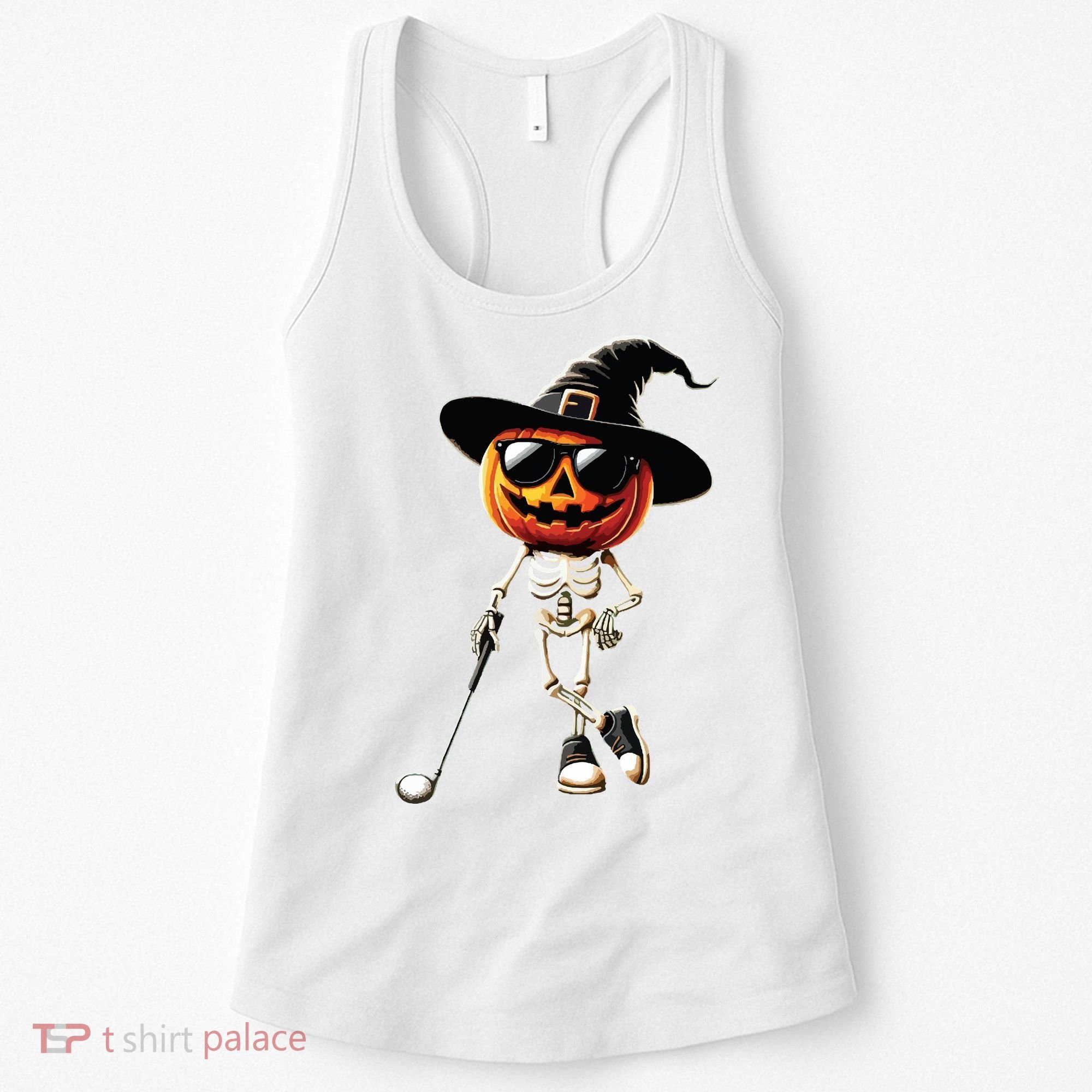 Skeleton Golf Pumpkin Golfing Golfer Halloween Costume Idea Women's Tank Top
