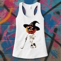 Skeleton Golf Pumpkin Golfing Golfer Halloween Costume Idea Women's Tank Top thumb 3
