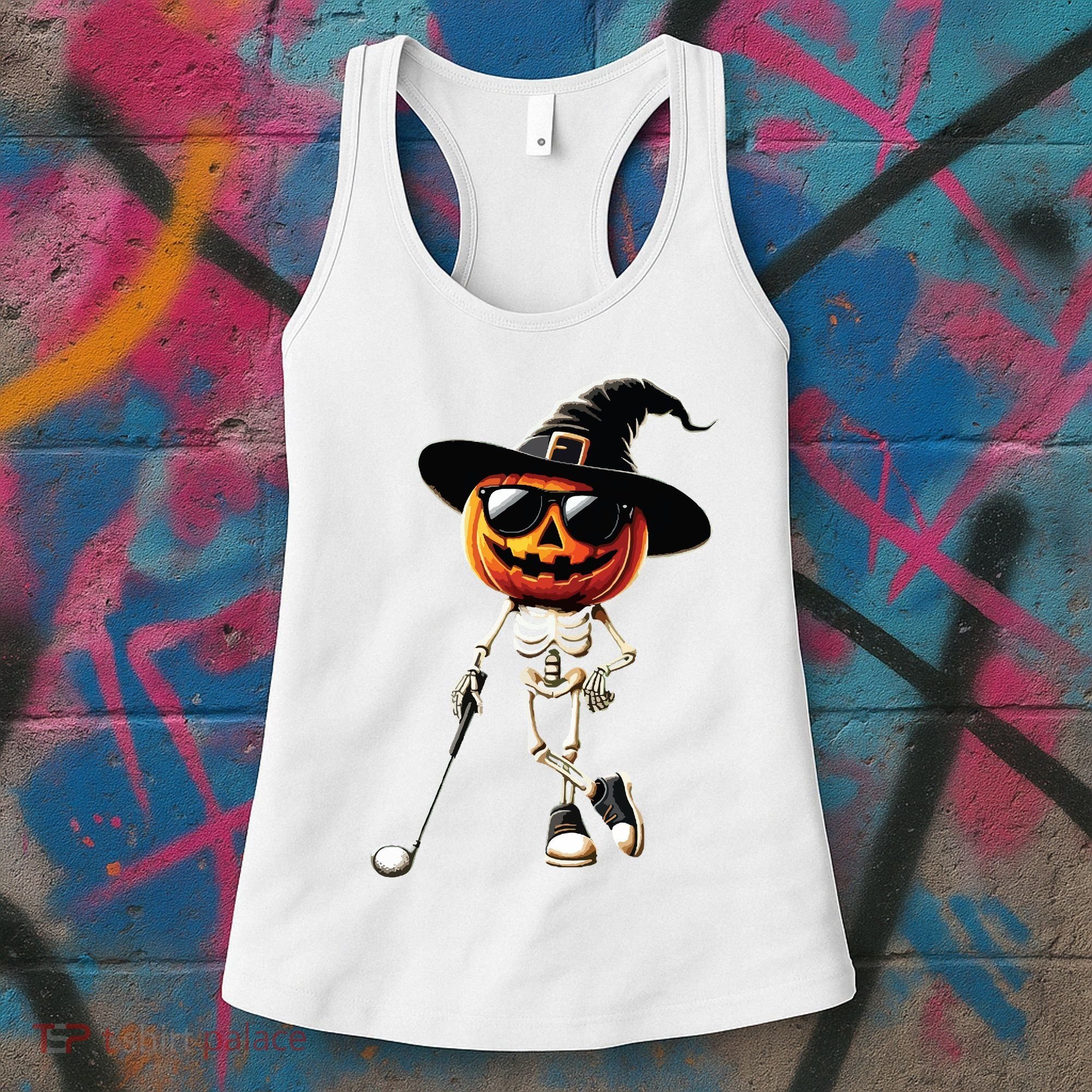 Skeleton Golf Pumpkin Golfing Golfer Halloween Costume Idea Women's Tank Top