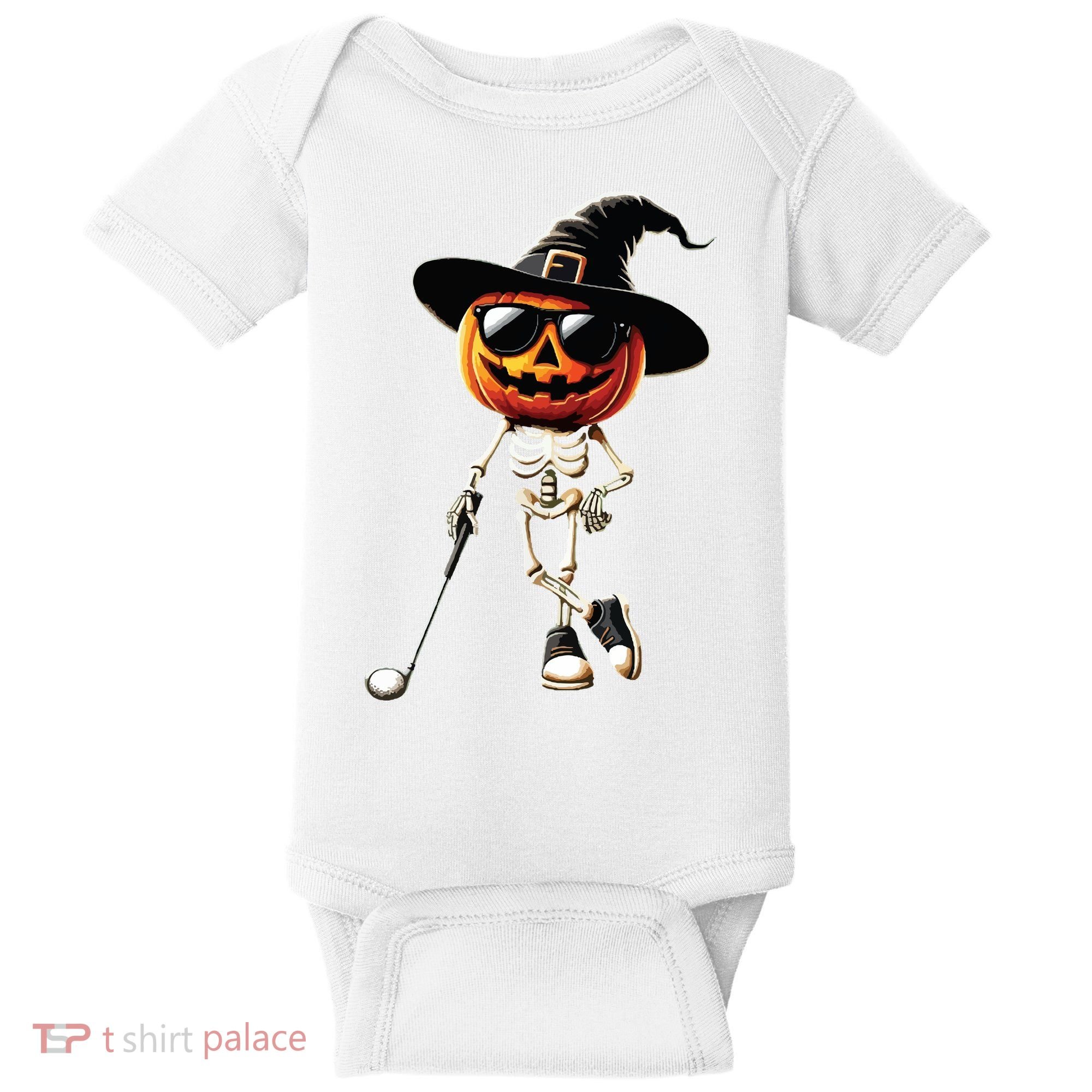 Skeleton Golf Pumpkin Golfing Golfer Halloween Costume Idea Baby Bodysuit